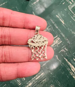 10k Solid Gold Basketball Hoop Classic Charm Pendant Necklace for Men Women