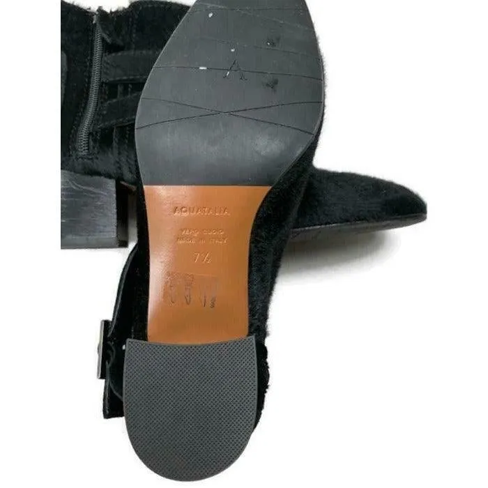 Aquatalia Women's Francique Calf Hair Zip Ankle Boots Booties Size 7.5 Black