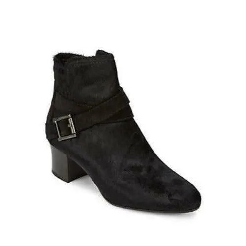 Aquatalia Women's Francique Calf Hair Zip Ankle Boots Booties Size 7.5 Black