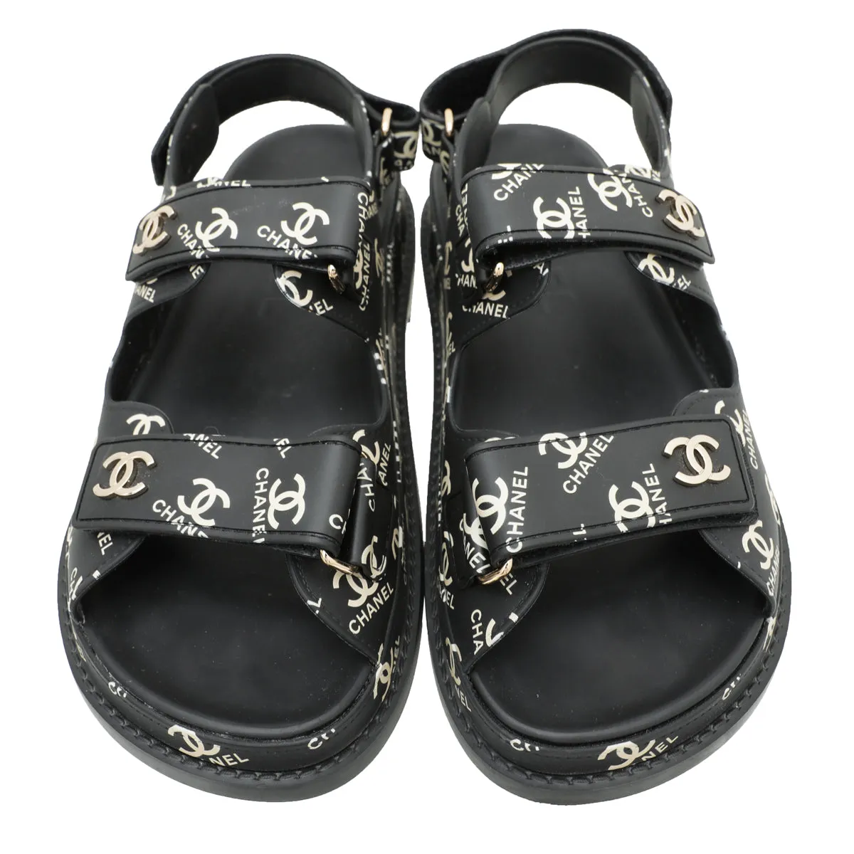 Chanel Black CC Dad Logo Print Sandals 38