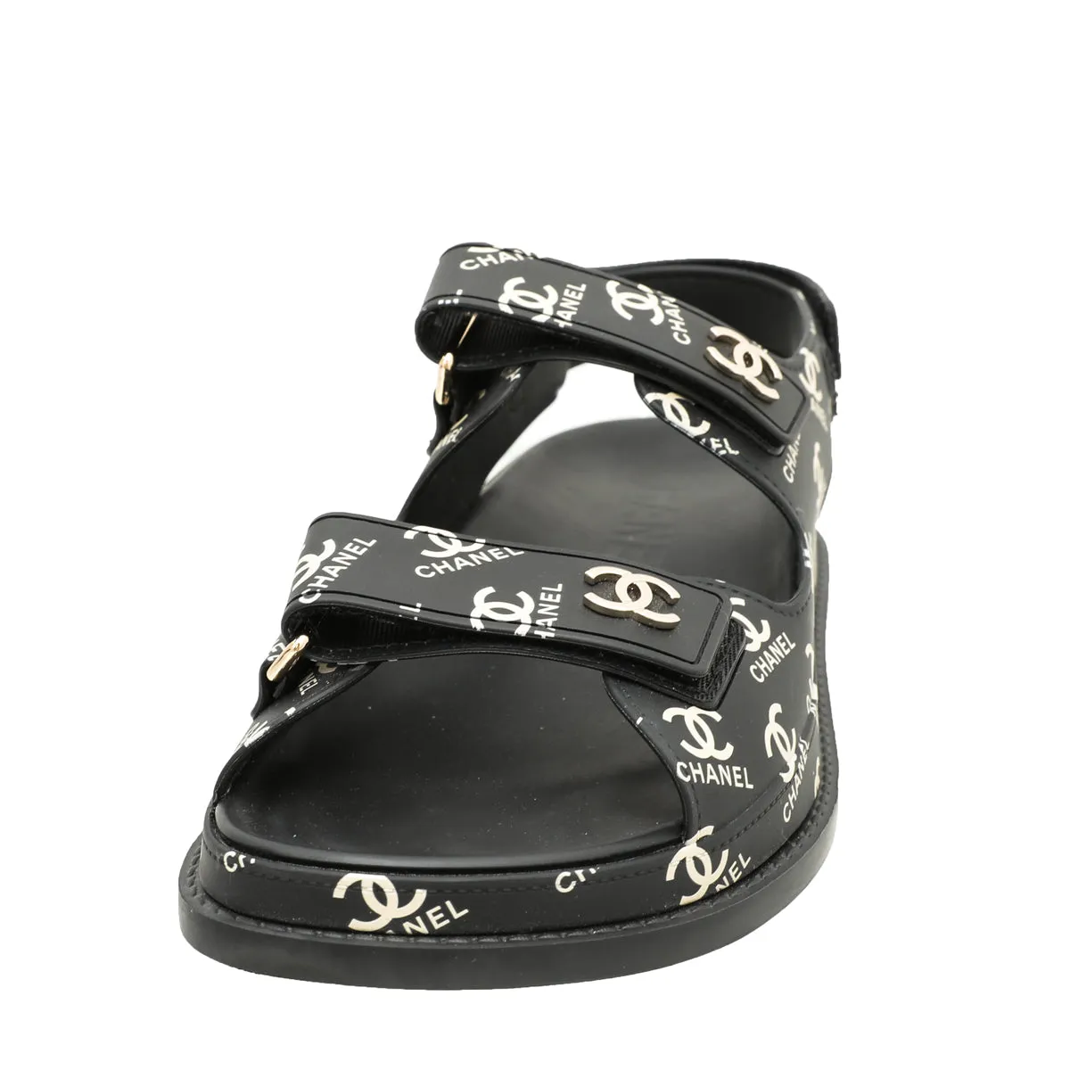 Chanel Black CC Dad Logo Print Sandals 38