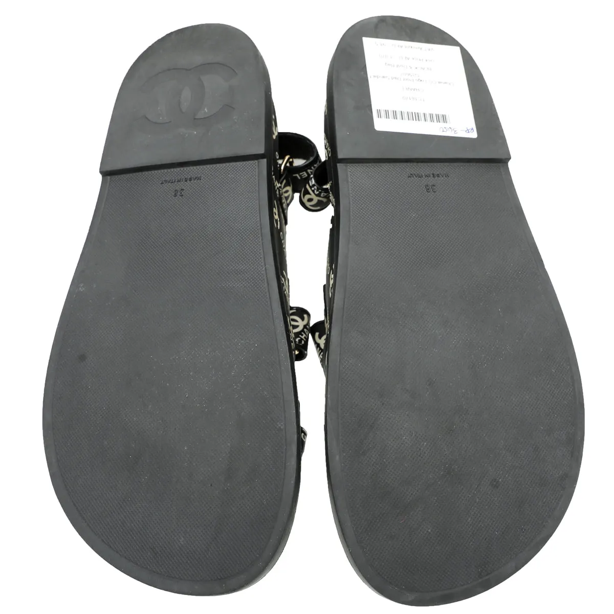 Chanel Black CC Dad Logo Print Sandals 38
