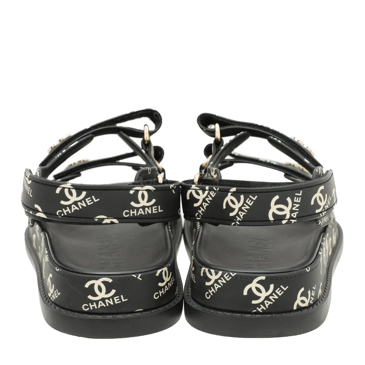 Chanel Black CC Dad Logo Print Sandals 38