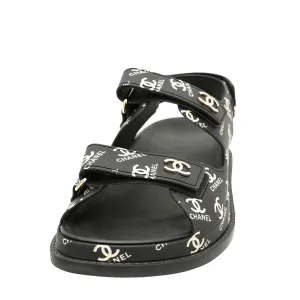 Chanel Black CC Dad Logo Print Sandals 38