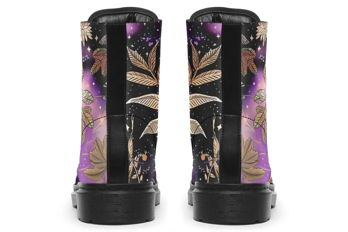 Galactic Bloom Boots - Vegan Leather Doc-Style Boots with Durable Stitched on Soles