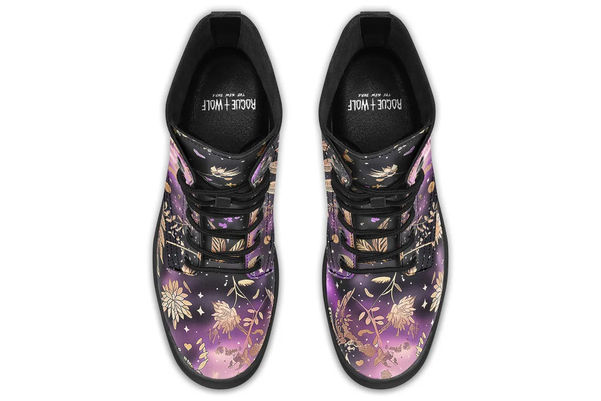 Galactic Bloom Boots - Vegan Leather Doc-Style Boots with Durable Stitched on Soles