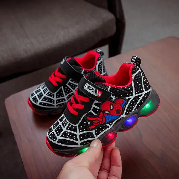 kids Spiderman Glowing sneakers shoes girls boys sport running breatherable children baby kids Led shoes baby toddler sneakers