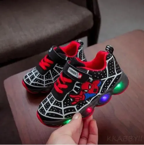 kids Spiderman Glowing sneakers shoes girls boys sport running breatherable children baby kids Led shoes baby toddler sneakers