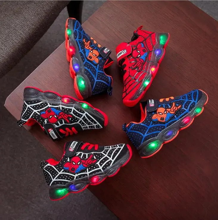 kids Spiderman Glowing sneakers shoes girls boys sport running breatherable children baby kids Led shoes baby toddler sneakers