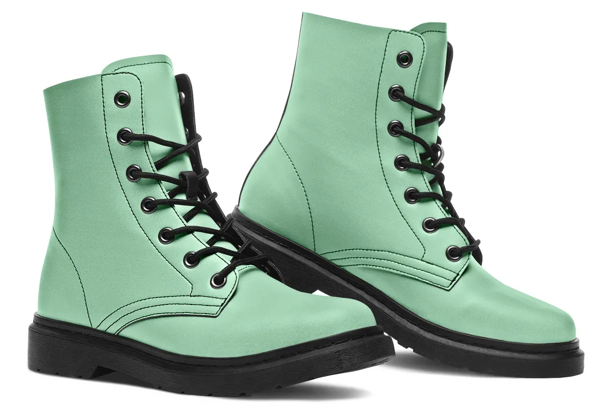 Mint Green Boots - Vegan Leather Doc-Style Boots with Durable Stitched on Soles