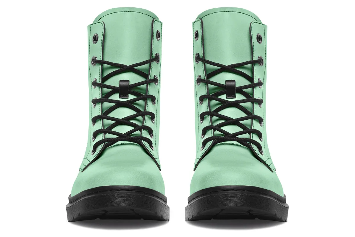 Mint Green Boots - Vegan Leather Doc-Style Boots with Durable Stitched on Soles