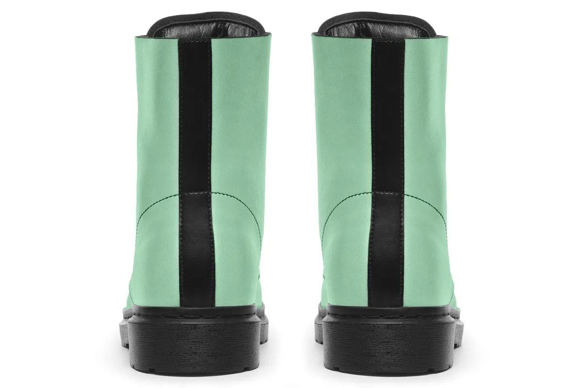 Mint Green Boots - Vegan Leather Doc-Style Boots with Durable Stitched on Soles