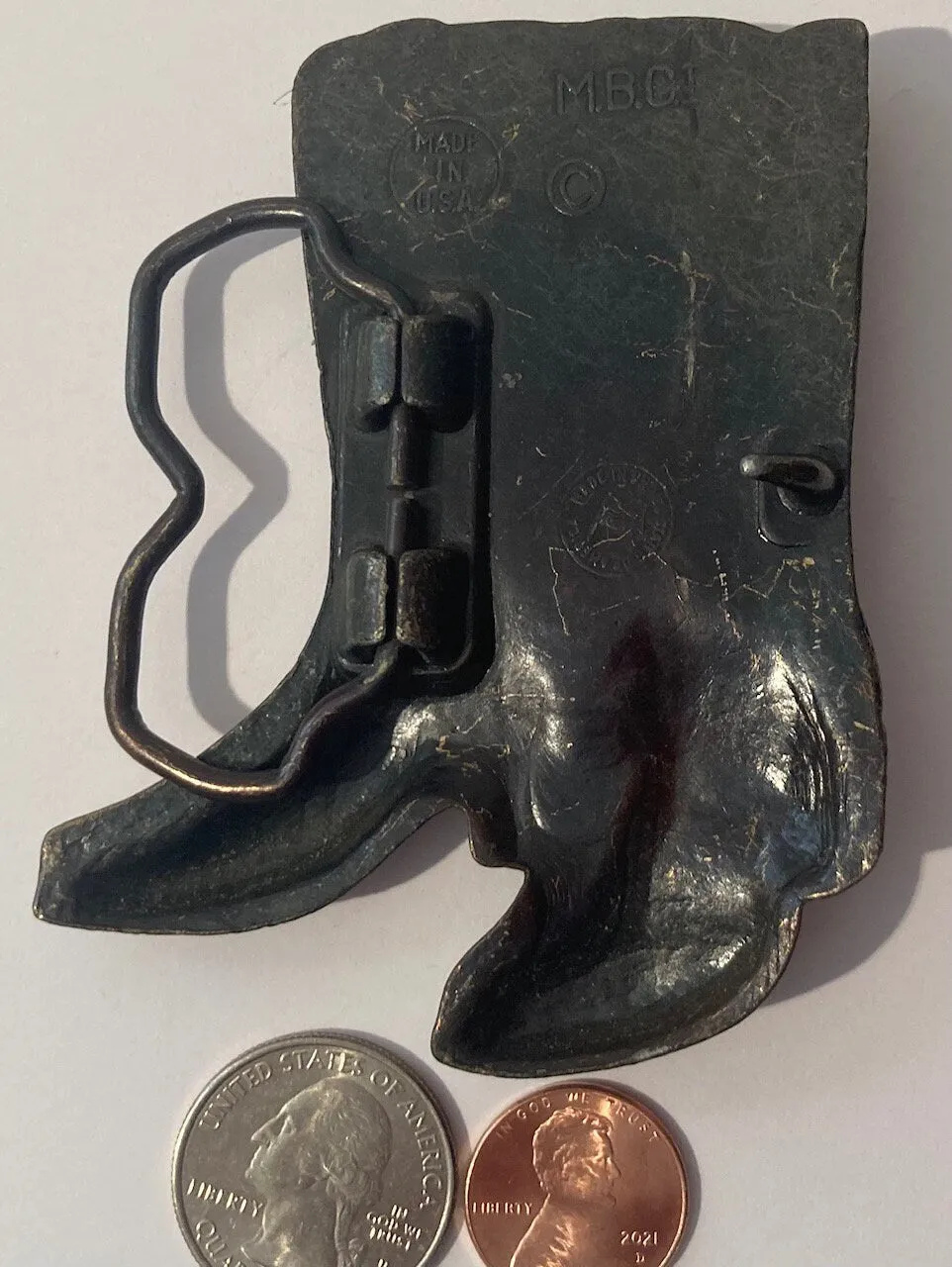 Vintage Metal Belt Buckle, Cowboy Boots, Made in USA, Quality, Country and Western, Heavy Duty, Fashion, Belts, Shelf Display